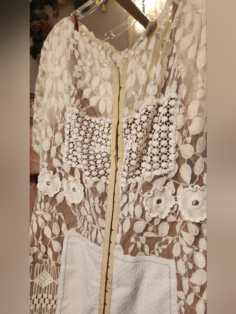 Beguile by Byron Lars Size 12 Ivory & Nude Anthropologie Mixed Lace Dress - Picture 9 of 13